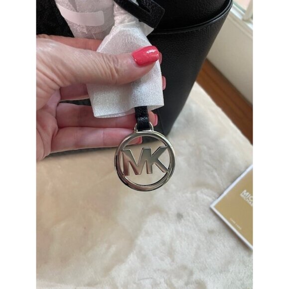 NWT Michael Kors Charlotte Black Leather Tote - Silver Hardware - Picture 11 of 12